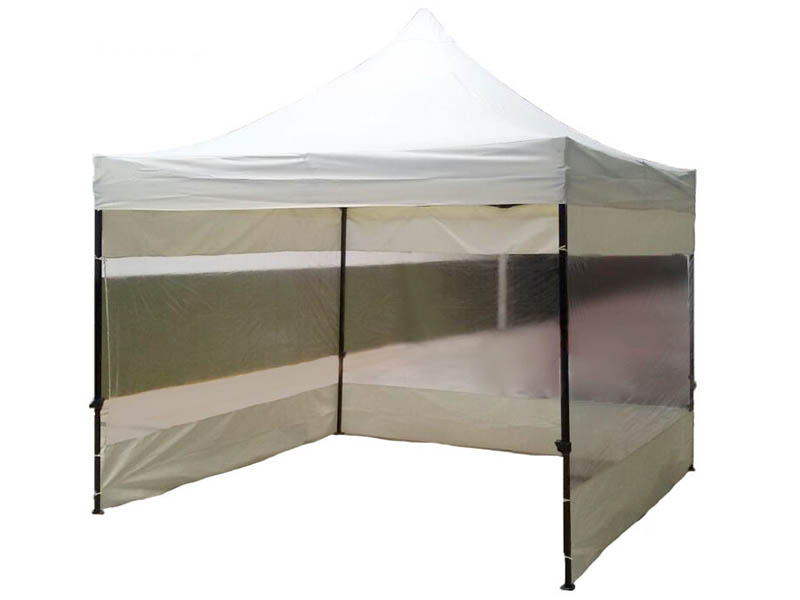 Gazebo 3mt x 3mt. Tela impermeable, estructura negra con lateral BEIGE de 9mt. Tela y PVC transp
