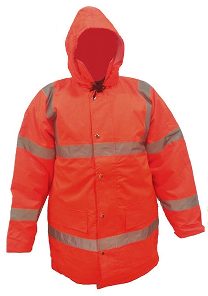 Parka de abrigo, impermeable con cintas reflectivas, Naranja fluo. S-XXL