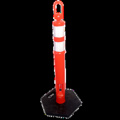 Poste demarcatorio naranja 115 cm c/cintas reflectivas y base de goma