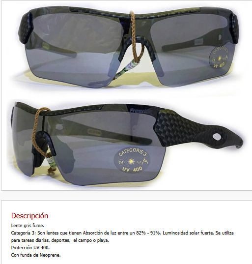 Gafa Gris Kevlar - Lente Gris. Fume. Categoria 3*. Proteccion UV 400 Con funda de Neoprene