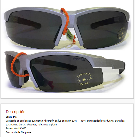 Gafa Negra/Gris Plata -  Lente Gris - Categoria 3*. Proteccion UV 400 Con funda de Neoprene