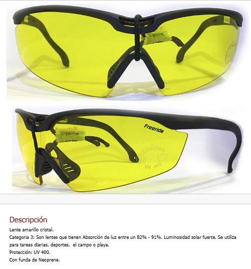 Gafa Negra - Lente Amarillo Cristal - Categoria 3*. Proteccion UV 400 Con funda de Neoprene