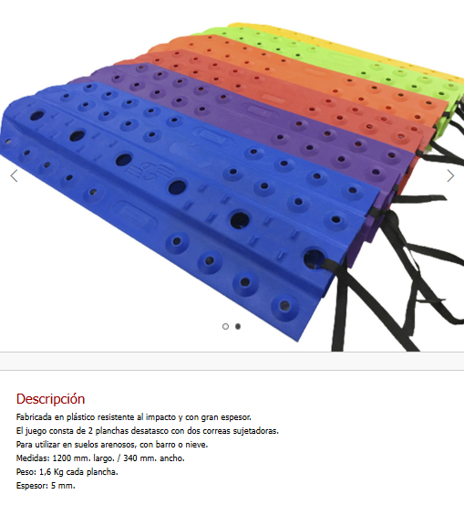 Plancha de Desatasco, Color Naranja, Medidas: 1200mm Largo y 340 mm Ancho, Peso: 1,6 Kg c/plancha. Incluye 2 correas sujetadoras. Para utilizar en suelos arenosos, con barro o nieve