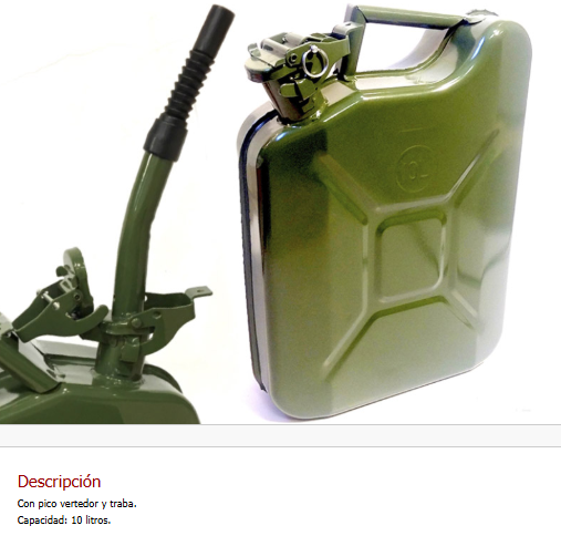 Bidon para Combustible chapa 10 Lts con Pico Vertedor color verde
