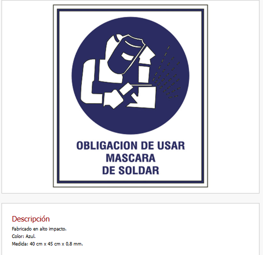 Obligación usar mascara de soldar
