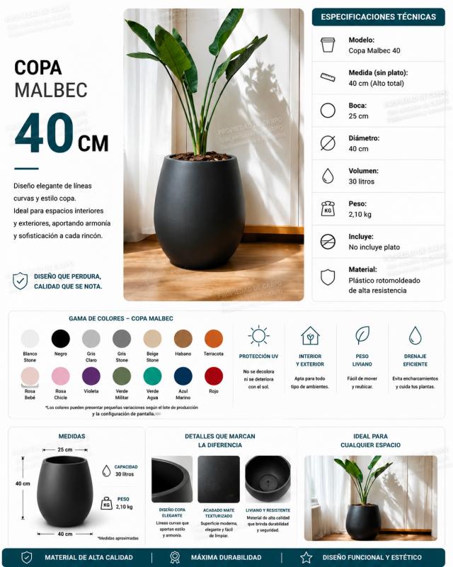 COPA MALBEC LISA- GRANALLADA 40cm