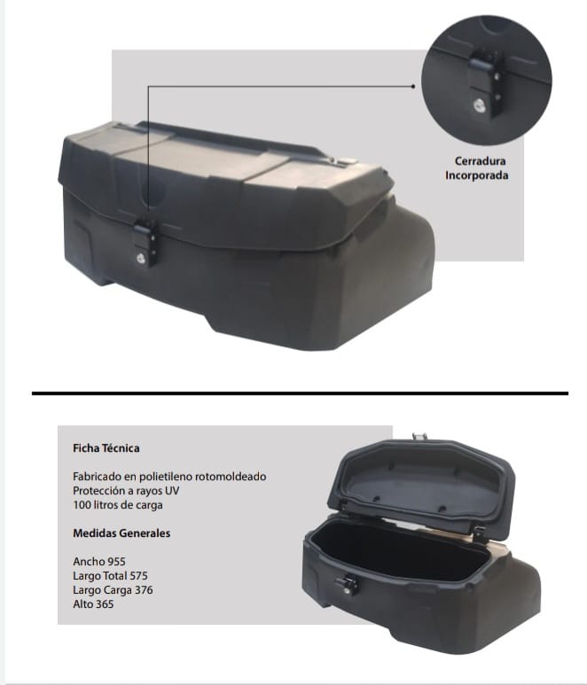 Baul para cuatriciclo trasero Simil Can-am Capacidad 95 lt