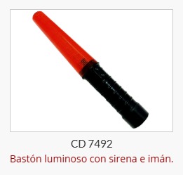 Baston luminoso con sirena e imán. Medidas: Ø3,5cm x 26,5 de Largo. Funciona con 3 pilas AAA. Se vende sin pilas sin pilas