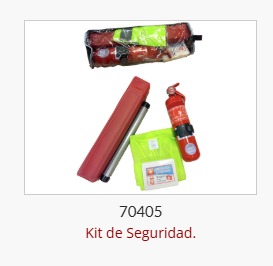 Kit de Seg. - Matafuego 1Kg-Botiquin-Chaleco Amarillo-Cuarta de Remolque-Baliza Triangulo
