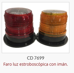 Faro con luz estroboscópica c/Panel Solar - Roja Alto=10cm-Diam.12cm-C/Ttorn.e Iman