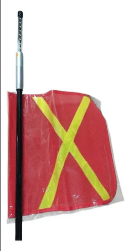 Imagen ilustrativa de Pertiga minera con bandera de seguridad. 3,6 Mts con leds color Ambar 12v